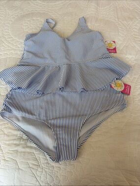 Women’s Periwinkle Blue Seersucker Two-Piece Swimsuit by Ruffle Butts NWT